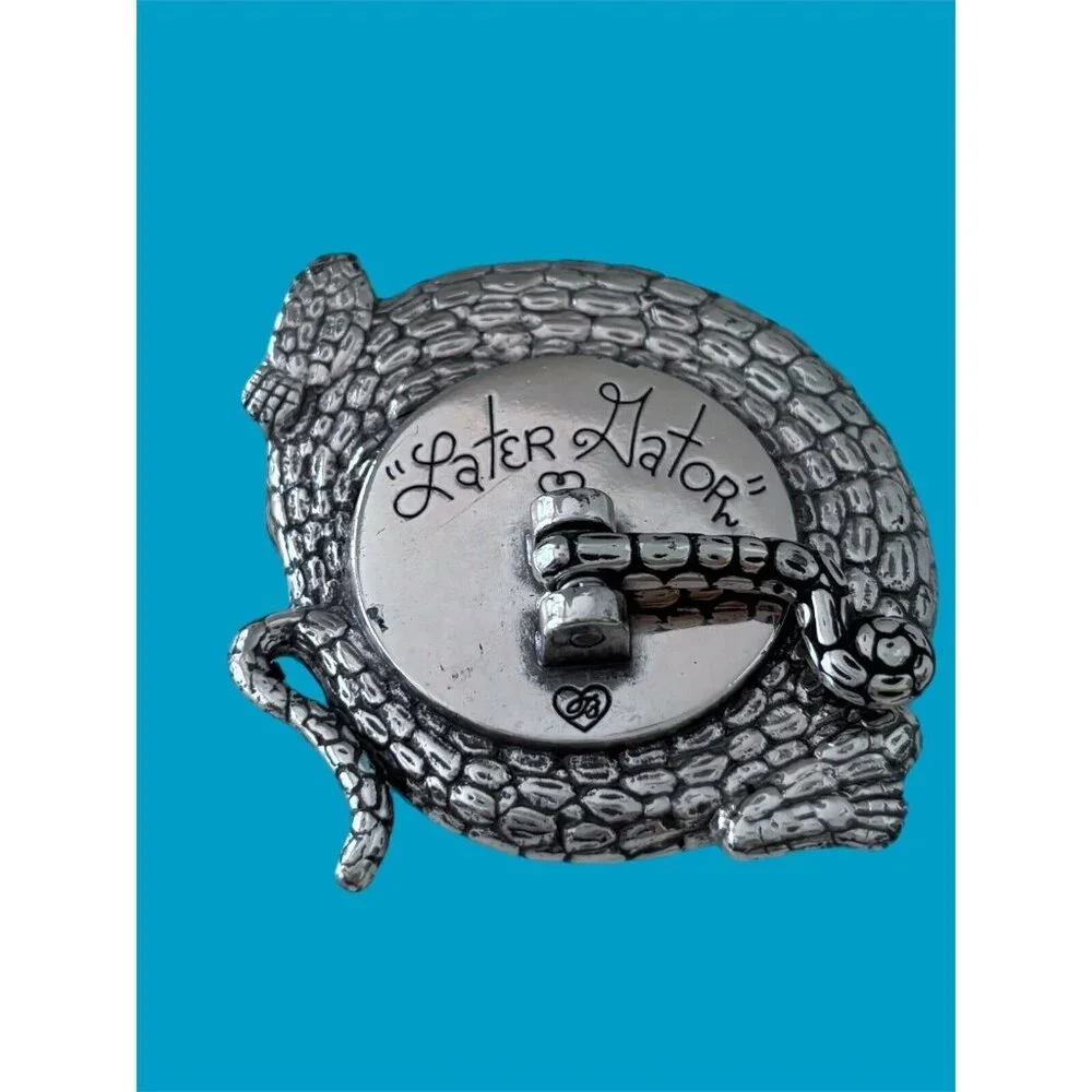 Brighton Silver Tone Rhinestone Alligator Clock Back Later Gator New Battery